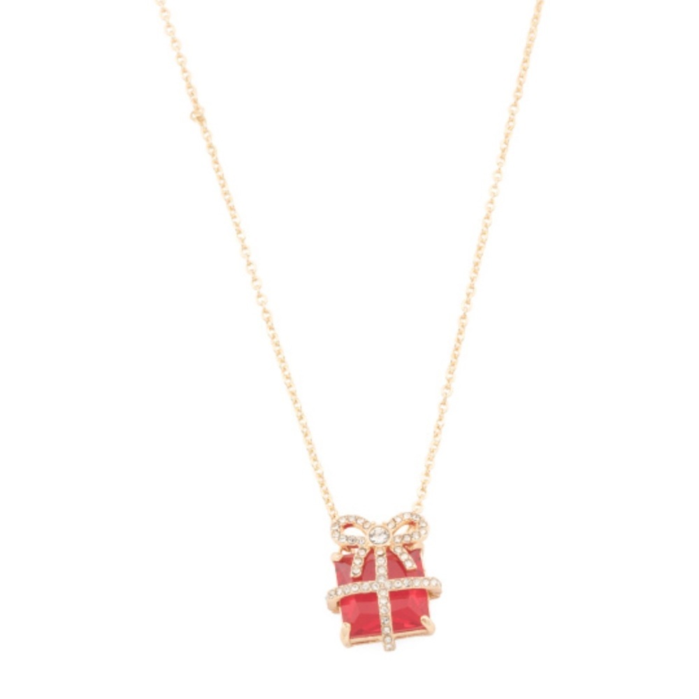 True To Form Christmas Present Gold Rhinestone Necklace New